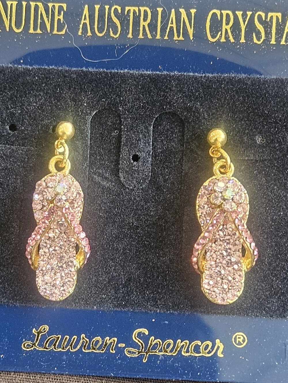 Gold & Pink Crystal  Flip Flop Drop Earrings ADORABLE